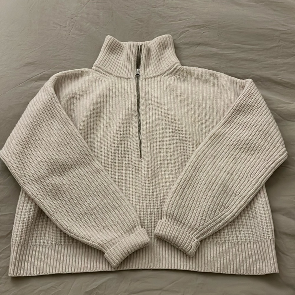 Everlane Felted Merino Half-Zip Sweater / medium / bone